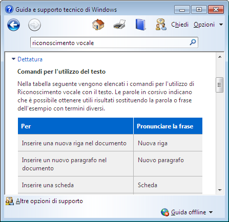 Windows 7 - Guida in linea sul riconoscimento vocale (inesistente)